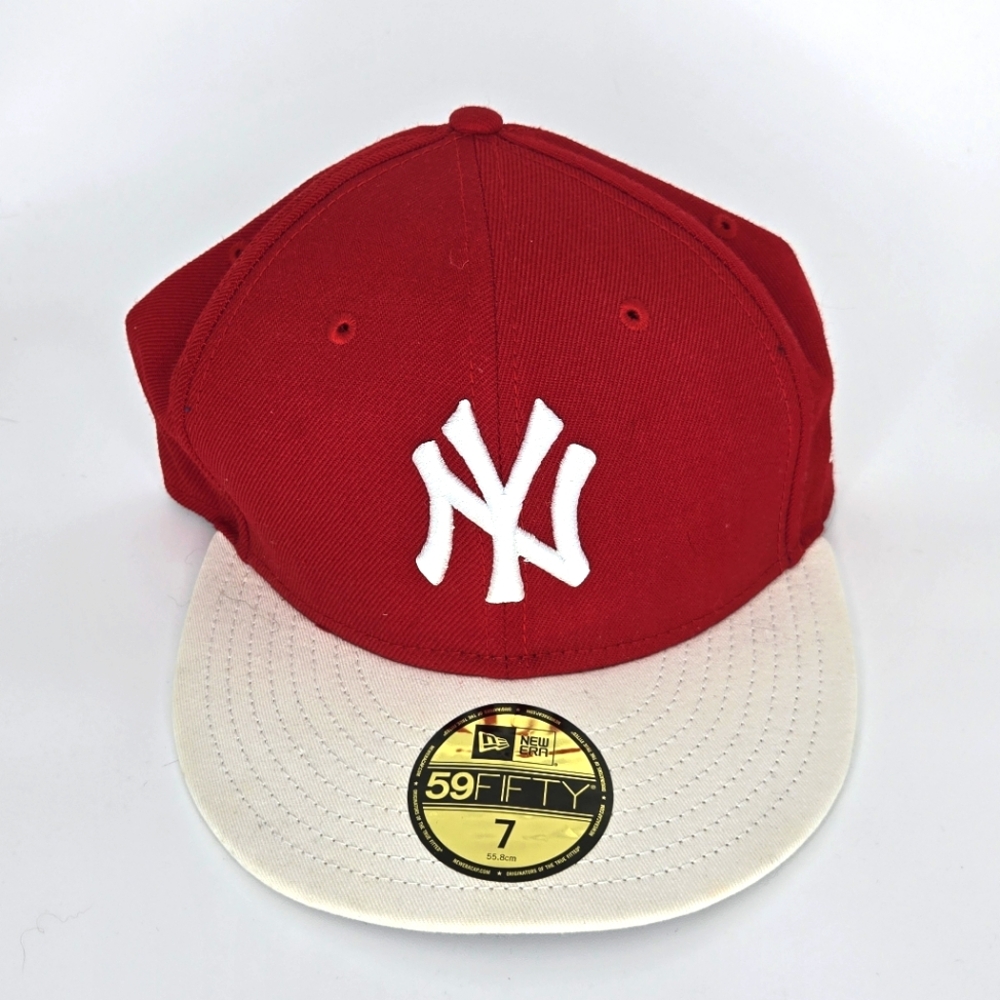 New york yankees new era 59fifty 7 hat‎ red w/ white bill colorway htf colorway